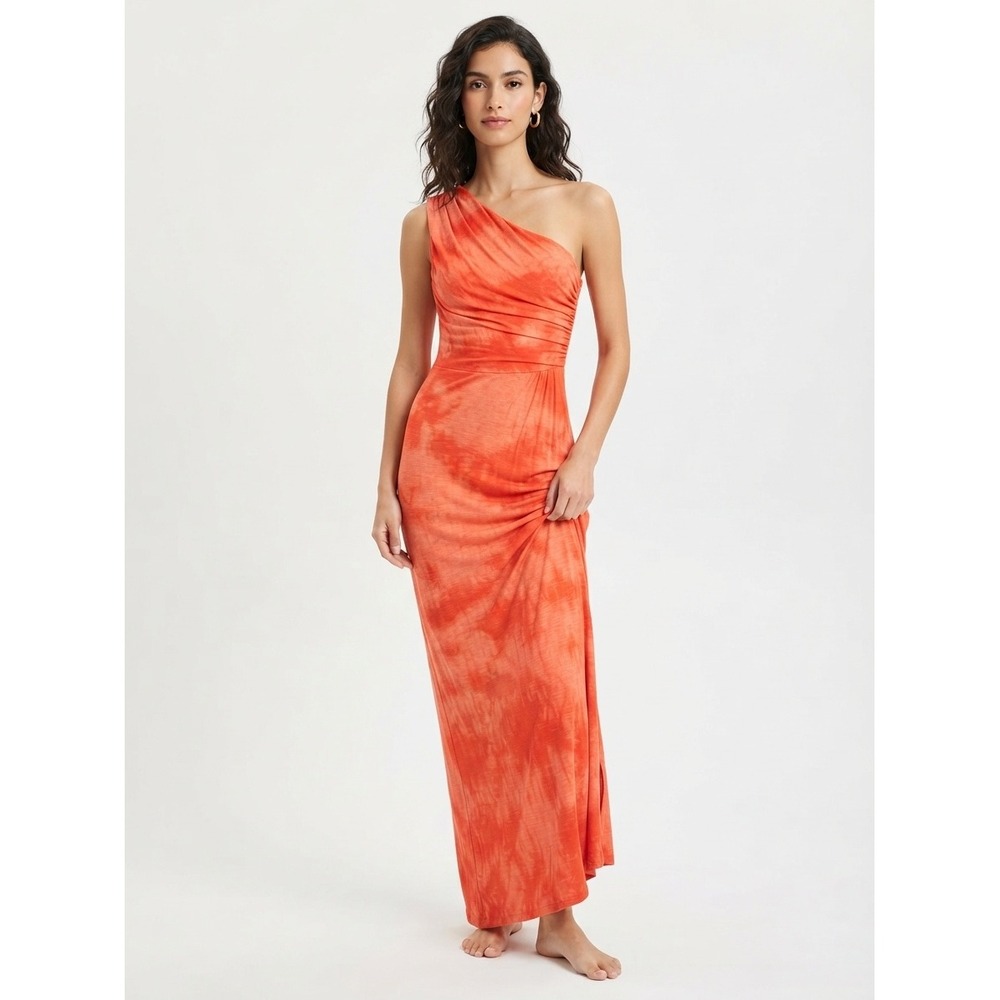 Young Fabulous & Broke Boho Maxi Dress One Shoulder Tie Dye Orange Medium